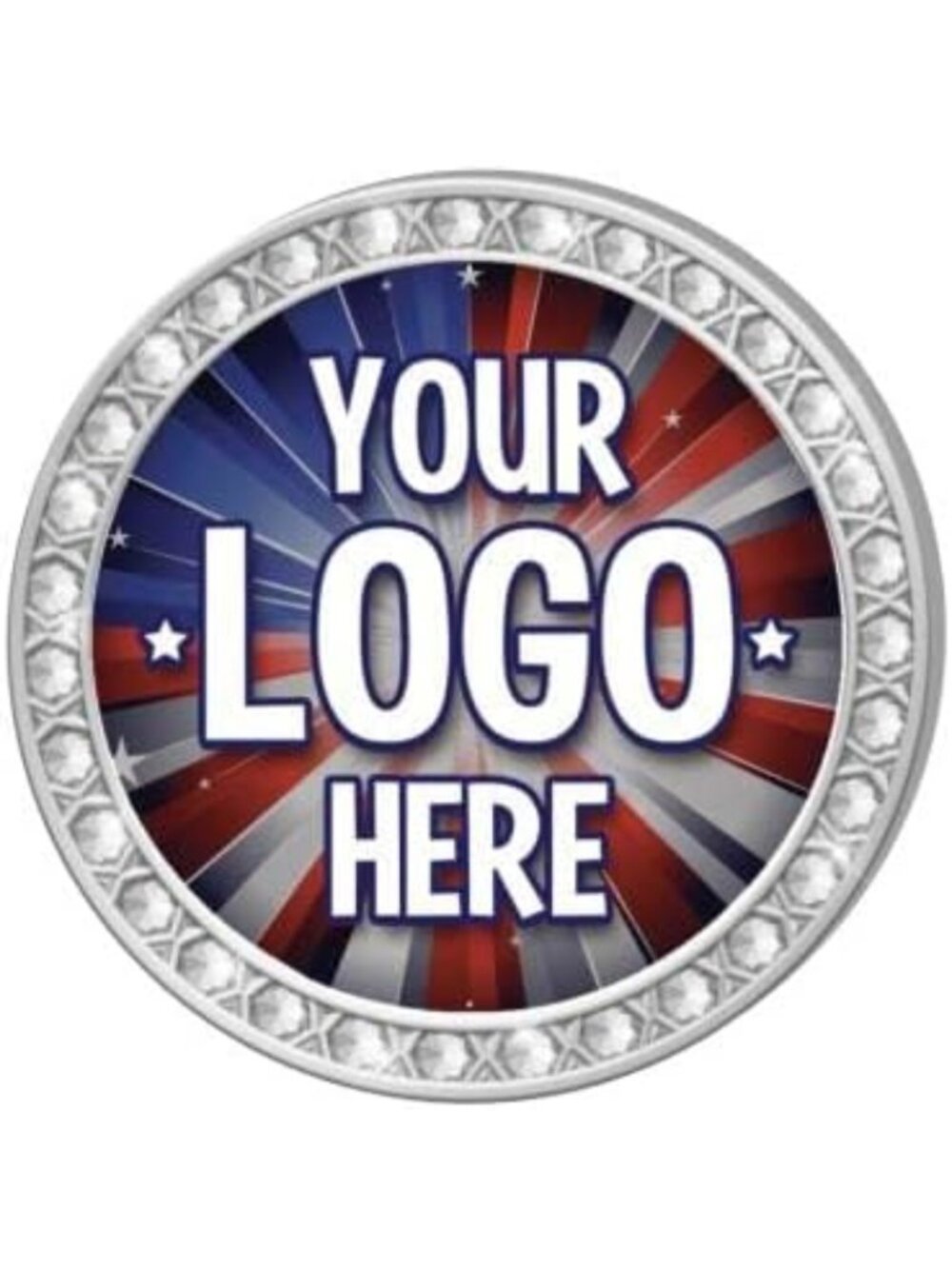 Custom Logo Pins 1.4" Round - Silver Twinkler Inserts, Personalize 50 Pack